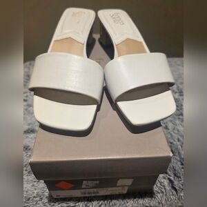 Franco Sarto White Leather Slide Mules with Square Toe